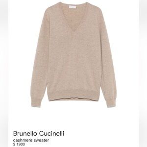 Brunello Cucinelli Men's Beige V-Neck Sweater | USA Large - L | 100% cashmere